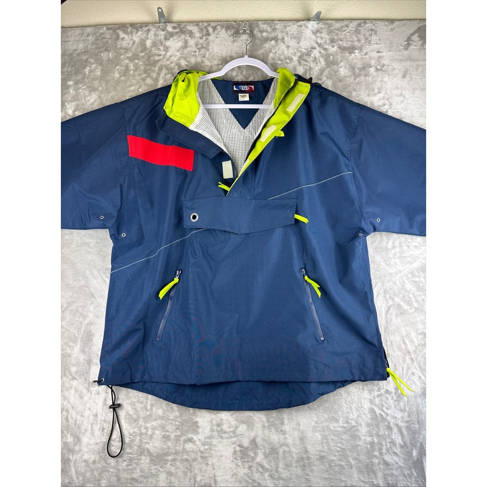 WGC Anorak Jacket Mens Large Blue Colorblock Hooded Half Zip Windbreaker (1552)‎